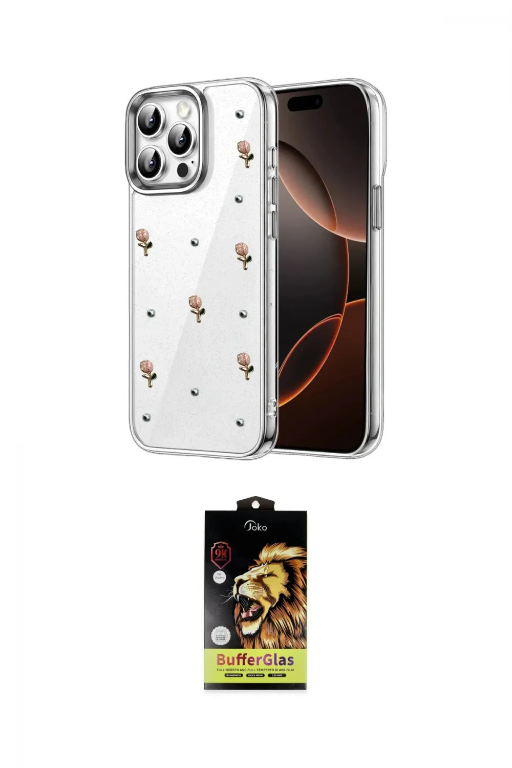 ieg™ iPhone 15 Pro Max Kılıf Yörünge Form - Siyah Buffer Cam Ekran Koruyucu