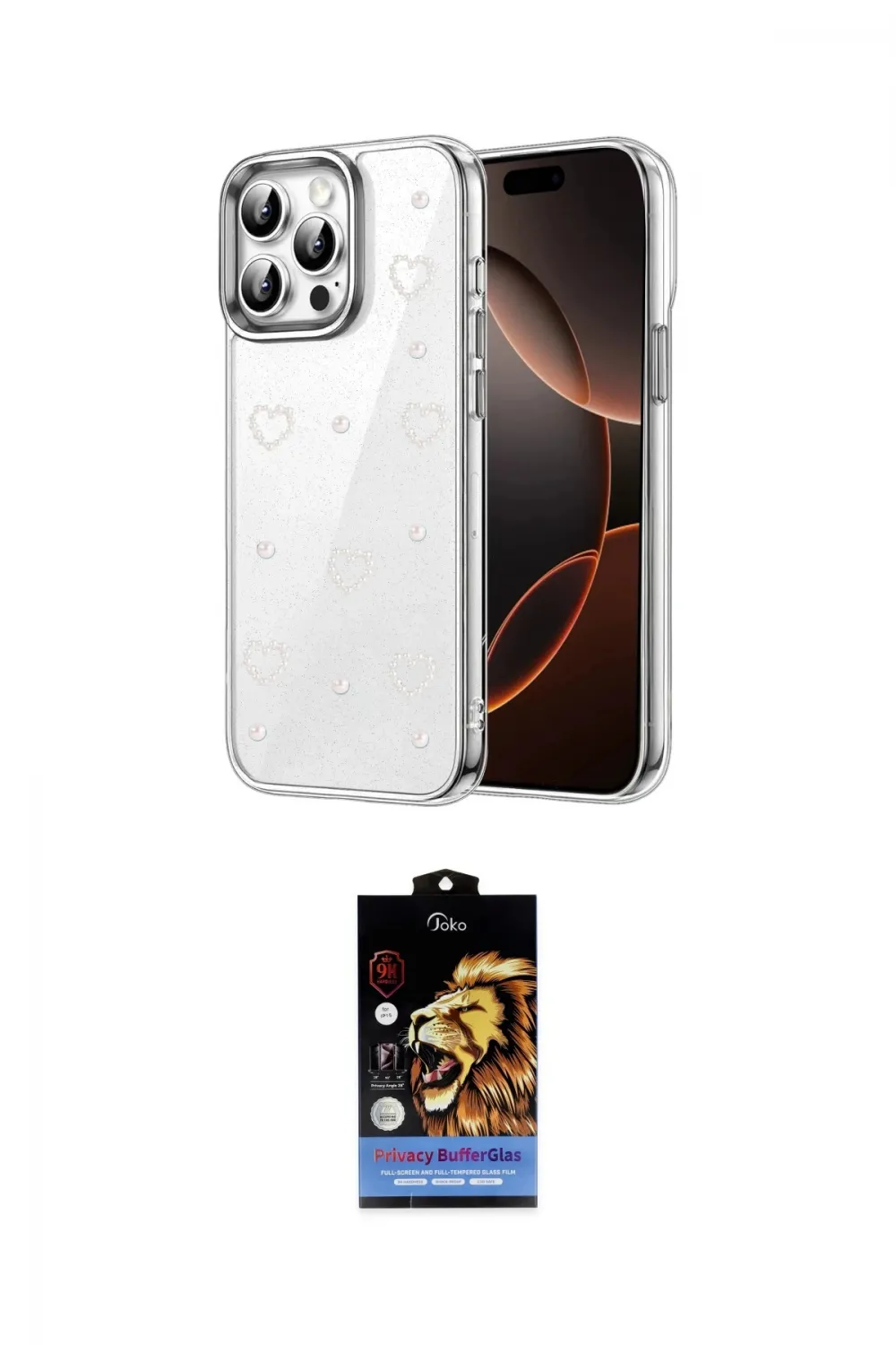 ieg™ iPhone 15 Pro Max Kılıf Yörünge Form - Siyah Buffer Hayalet Cam Ekran Koruyucu