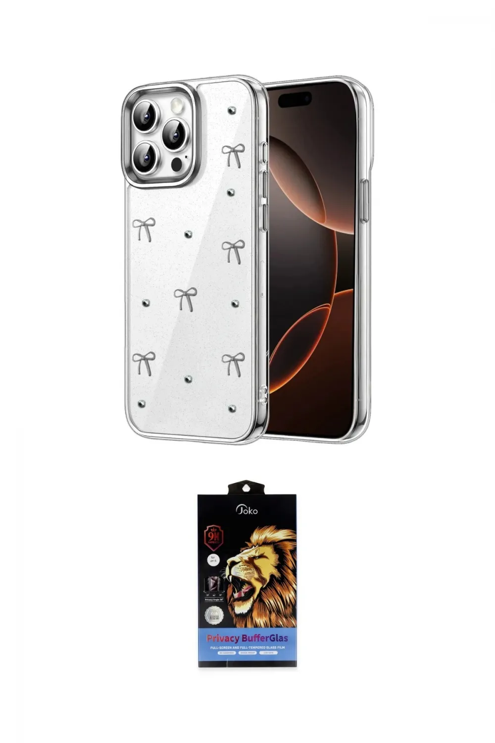 ieg™ iPhone 15 Pro Max Kılıf Yörünge Form - Siyah Buffer Hayalet Cam Ekran Koruyucu