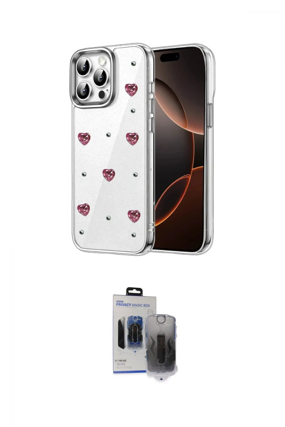 ieg™ iPhone 15 Pro Max Kılıf Yörünge Form - Siyah Vanessa Magic Hayalet Cam