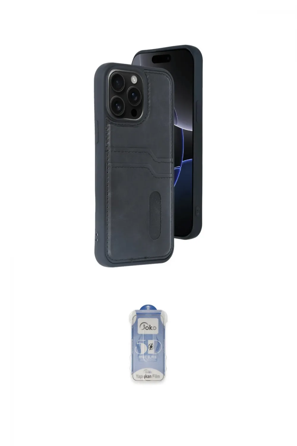 ieg™ iPhone 15 Pro Max Kılıf Yörünge Işık Serisi - Siyah Joko Magic 5D Cam