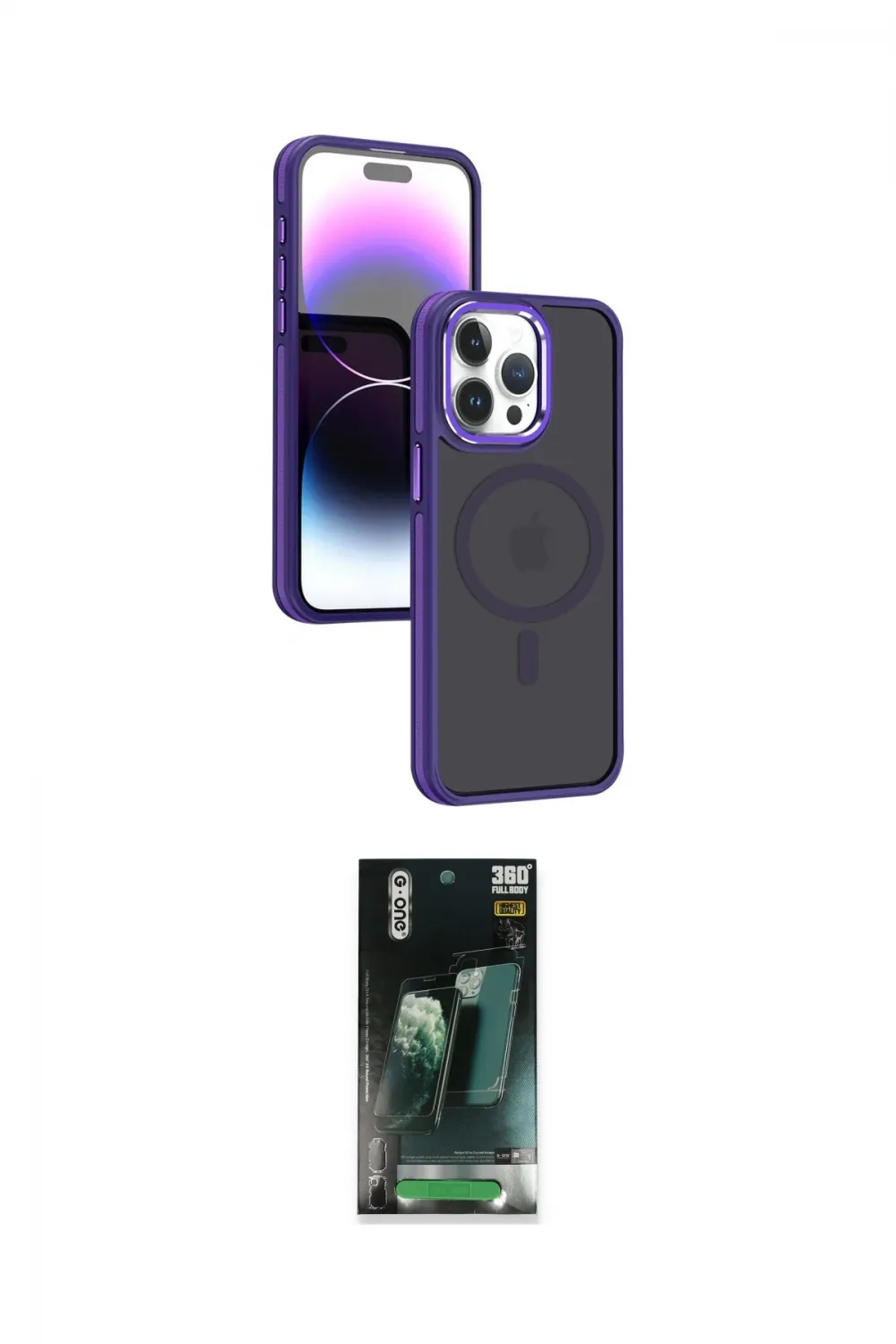 ieg™ iPhone 15 Pro Max Kılıf Yörünge Klasik - Şeffaf 360 Full Body Arka Koruyucu