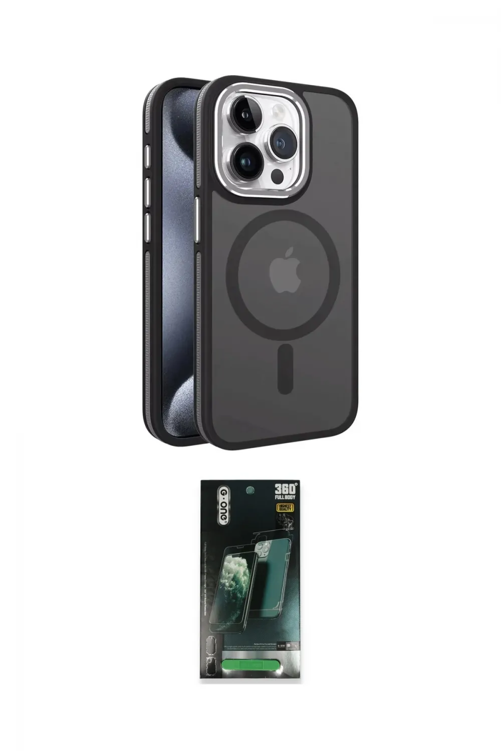 ieg™ iPhone 15 Pro Max Kılıf Yörünge Klasik - Şeffaf 360 Full Body Arka Koruyucu
