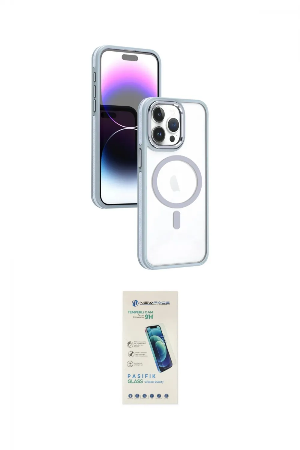 ieg™ iPhone 15 Pro Max Kılıf Yörünge Klasik - Şeffaf Pasifik Cam Ekran Koruyucu
