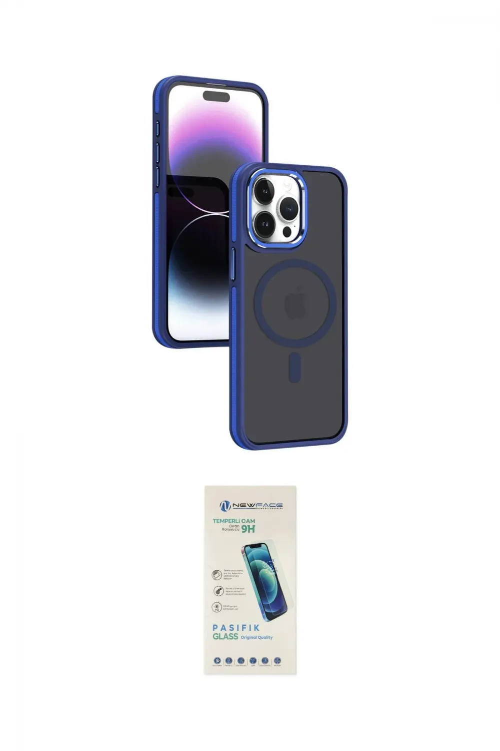 ieg™ iPhone 15 Pro Max Kılıf Yörünge Klasik - Şeffaf Pasifik Cam Ekran Koruyucu