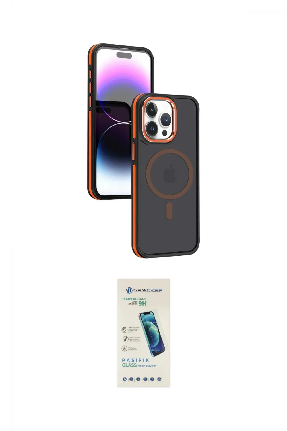 ieg™ iPhone 15 Pro Max Kılıf Yörünge Klasik - Şeffaf Pasifik Cam Ekran Koruyucu