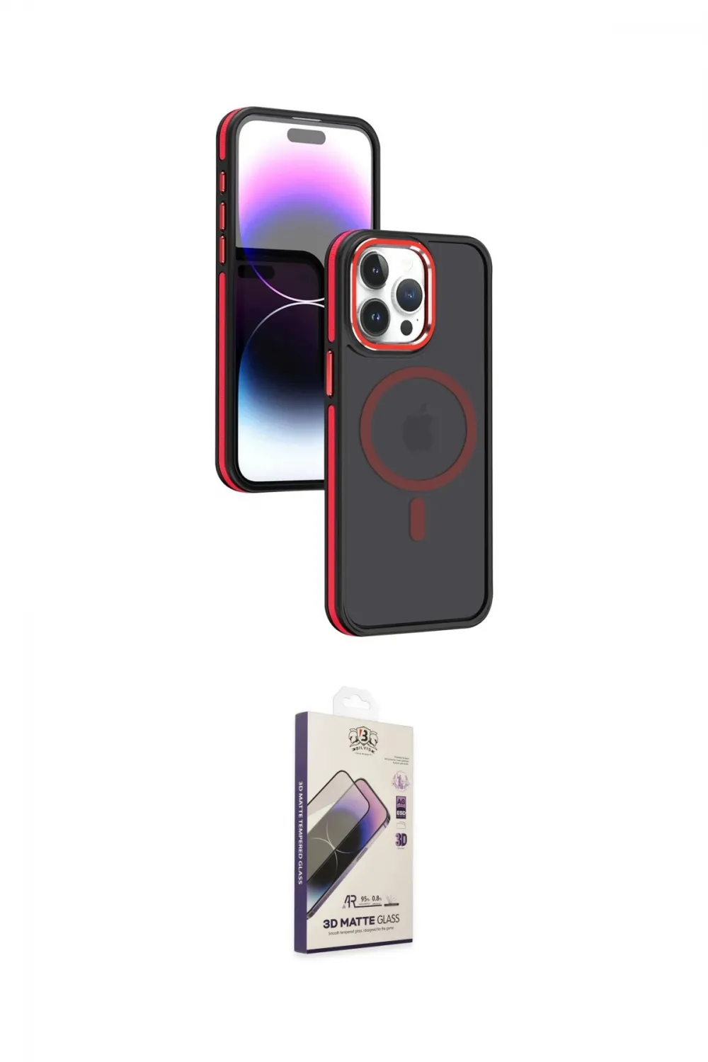 ieg™ iPhone 15 Pro Max Kılıf Yörünge Klasik - Siyah Bilvis 3D Mat Cam Ekran Koruyucu