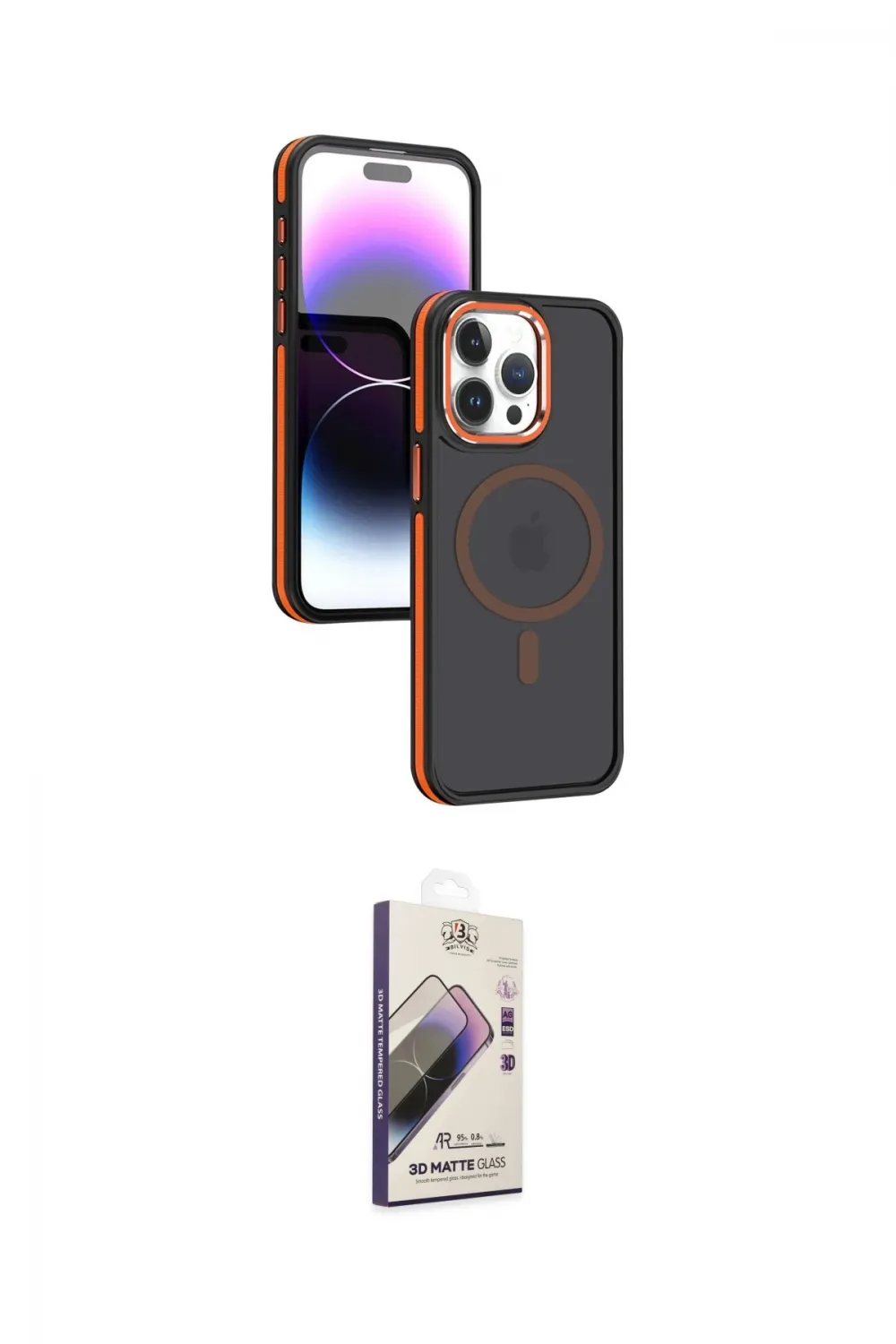 ieg™ iPhone 15 Pro Max Kılıf Yörünge Klasik - Siyah Bilvis 3D Mat Cam Ekran Koruyucu