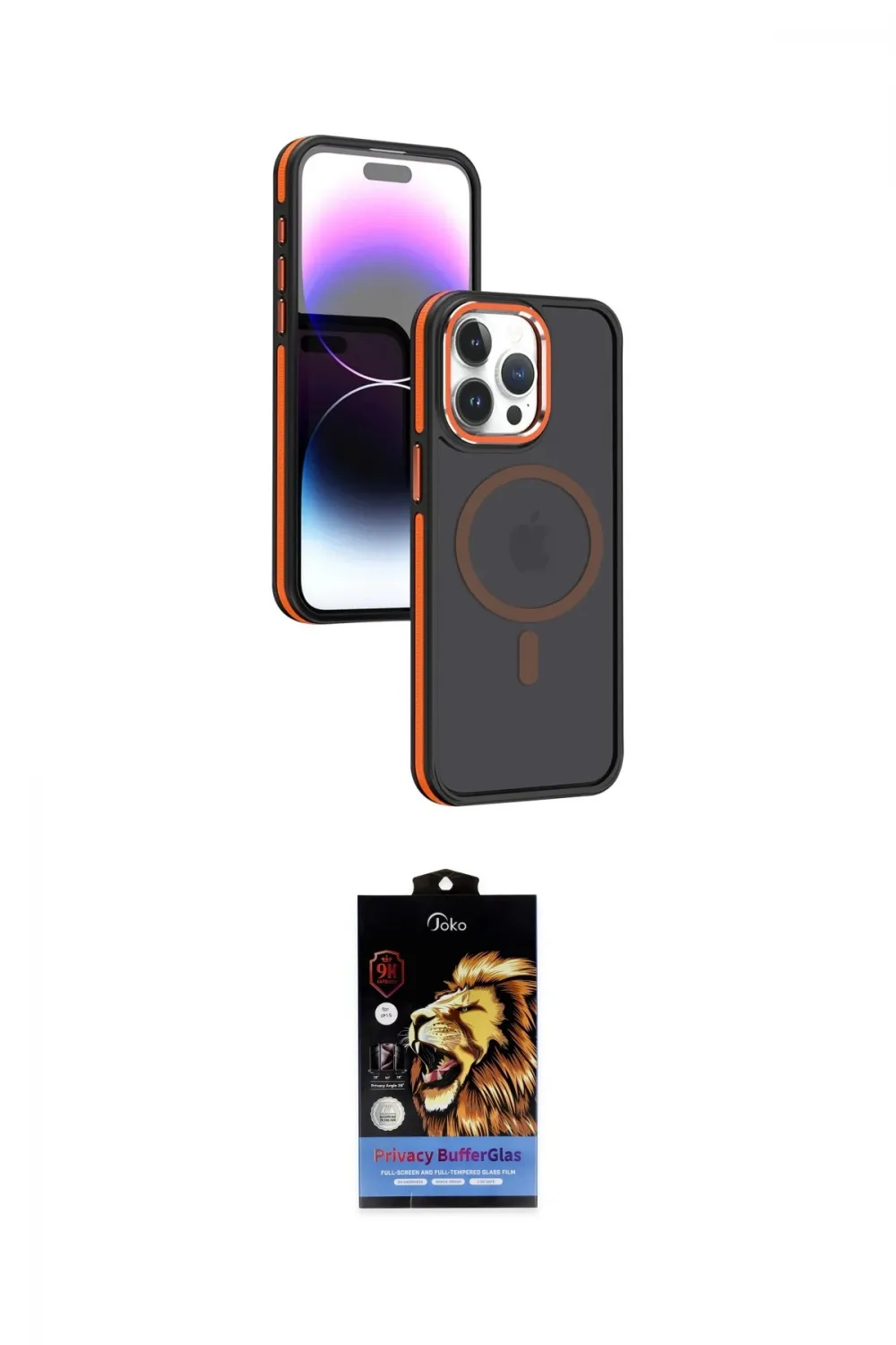 ieg™ iPhone 15 Pro Max Kılıf Yörünge Klasik - Siyah Buffer Hayalet Cam Ekran Koruyucu