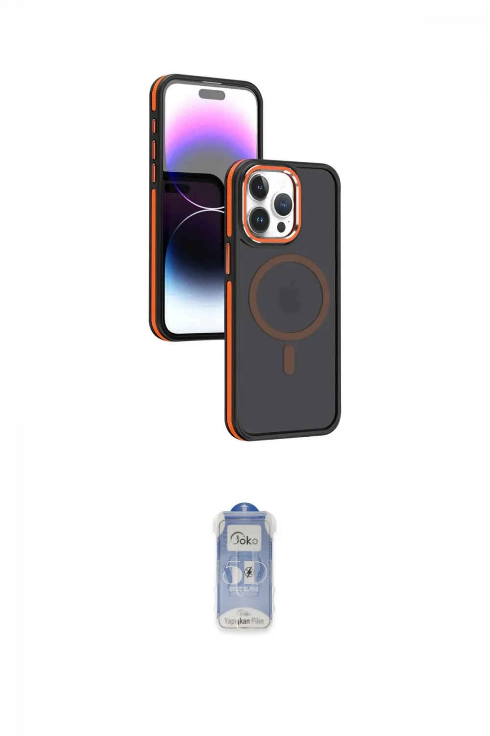 ieg™ iPhone 15 Pro Max Kılıf Yörünge Klasik - Siyah Joko Magic 5D Cam