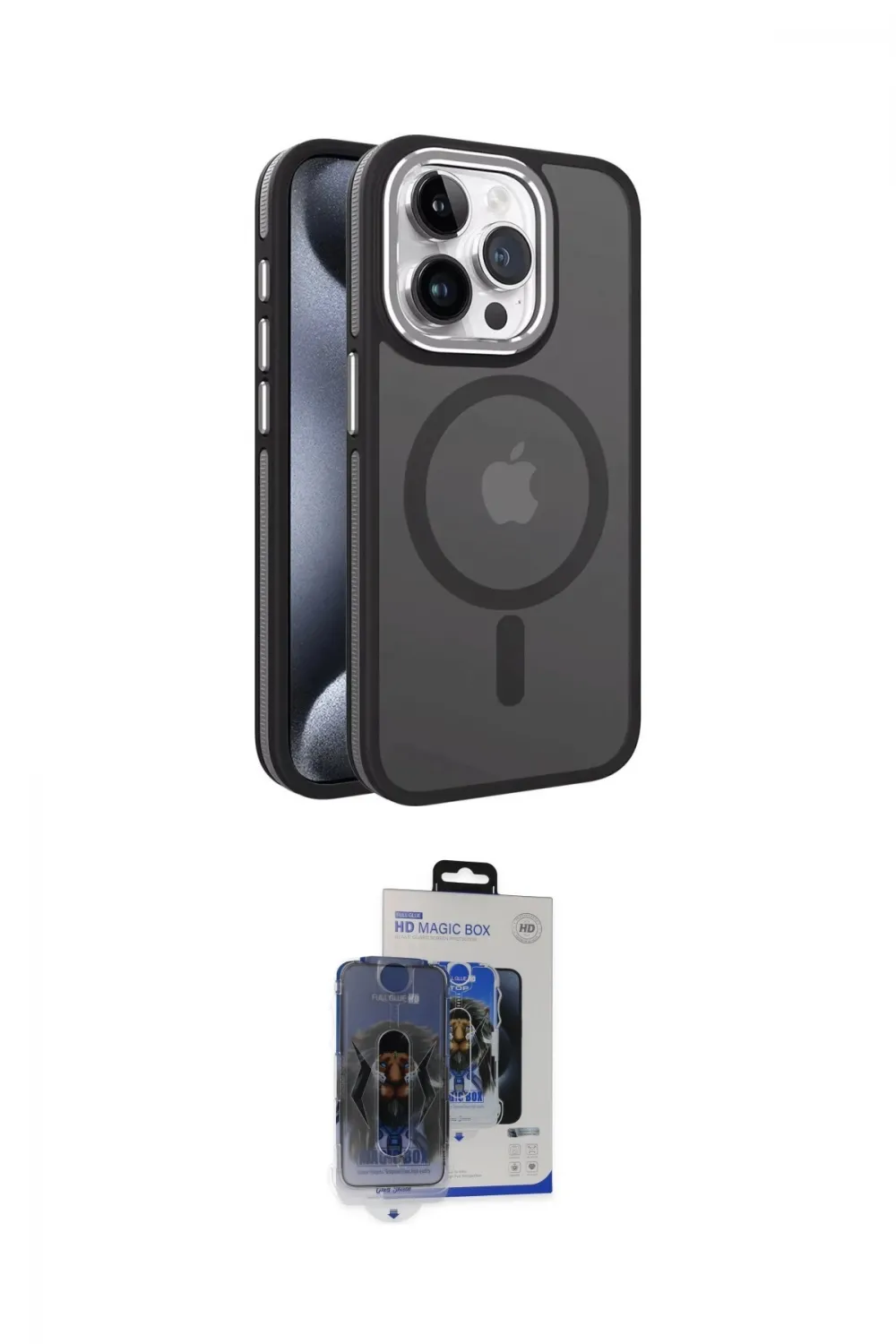 ieg™ iPhone 15 Pro Max Kılıf Yörünge Klasik - Siyah Vanessa Magic Cam