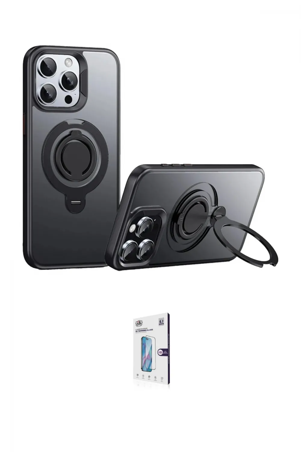 ieg™ iPhone 15 Pro Max Kılıf Zirve Çizgi Prime - Siyah Bilvis 0.18mm Plus Cam Ekran Koruyucu