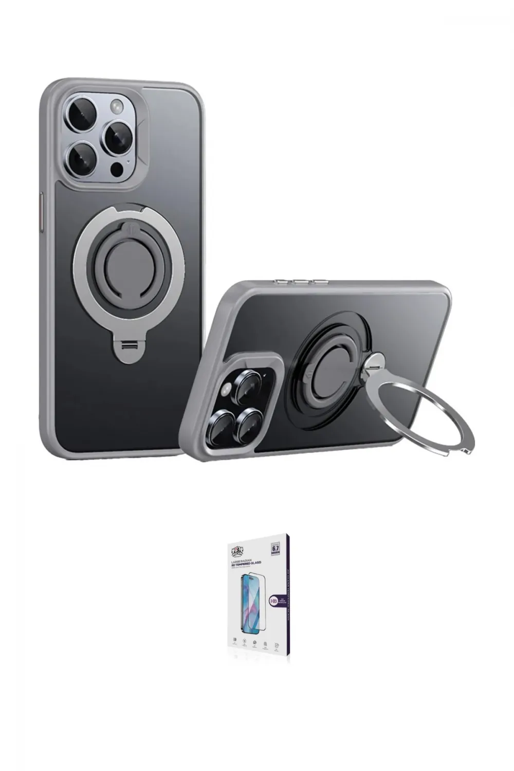 ieg™ iPhone 15 Pro Max Kılıf Zirve Çizgi Prime - Siyah Bilvis 0.18mm Plus Cam Ekran Koruyucu