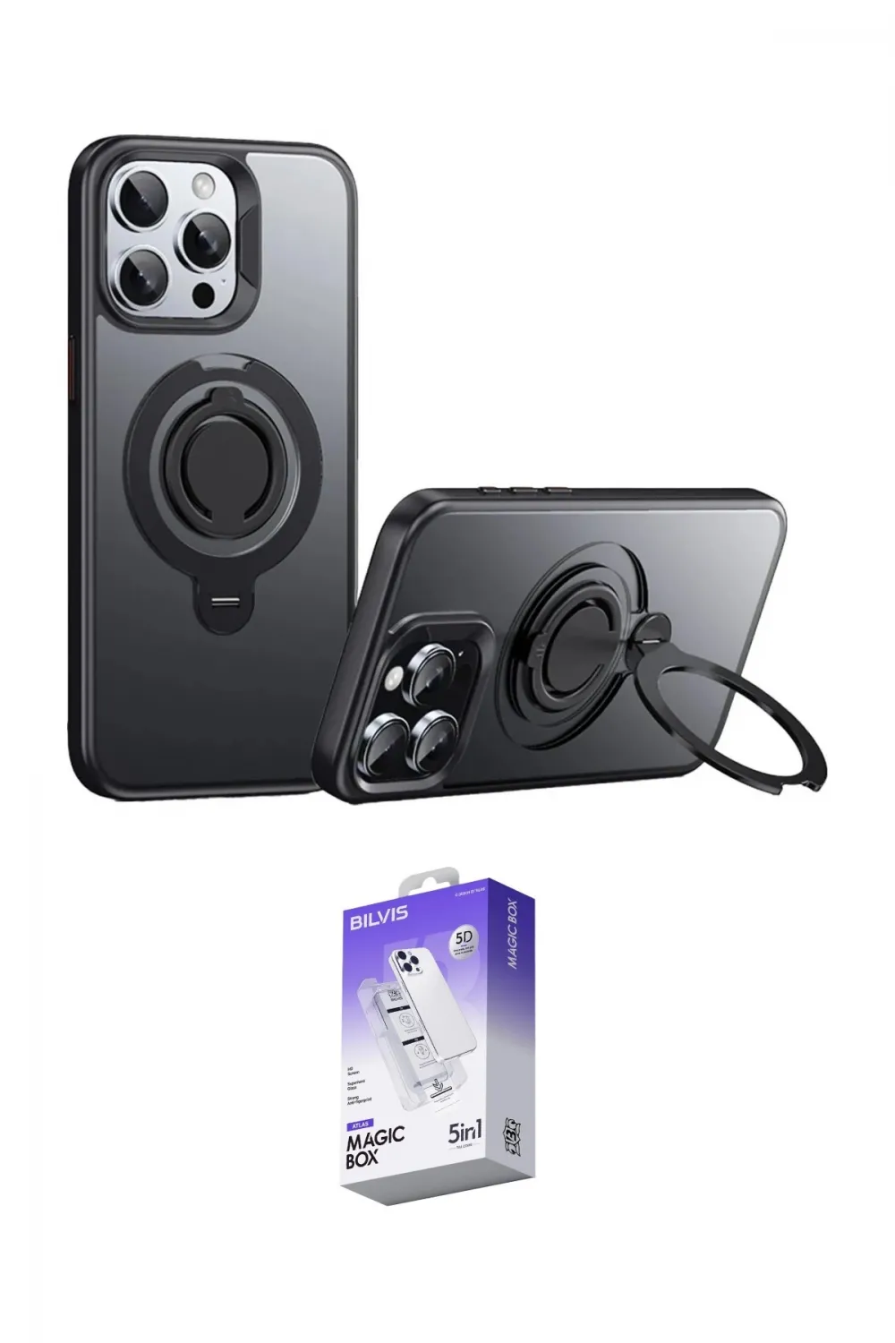 ieg™ iPhone 15 Pro Max Kılıf Zirve Çizgi Prime - Siyah Bilvis 5in1 3D Magic Cam Ekran Koruyucu