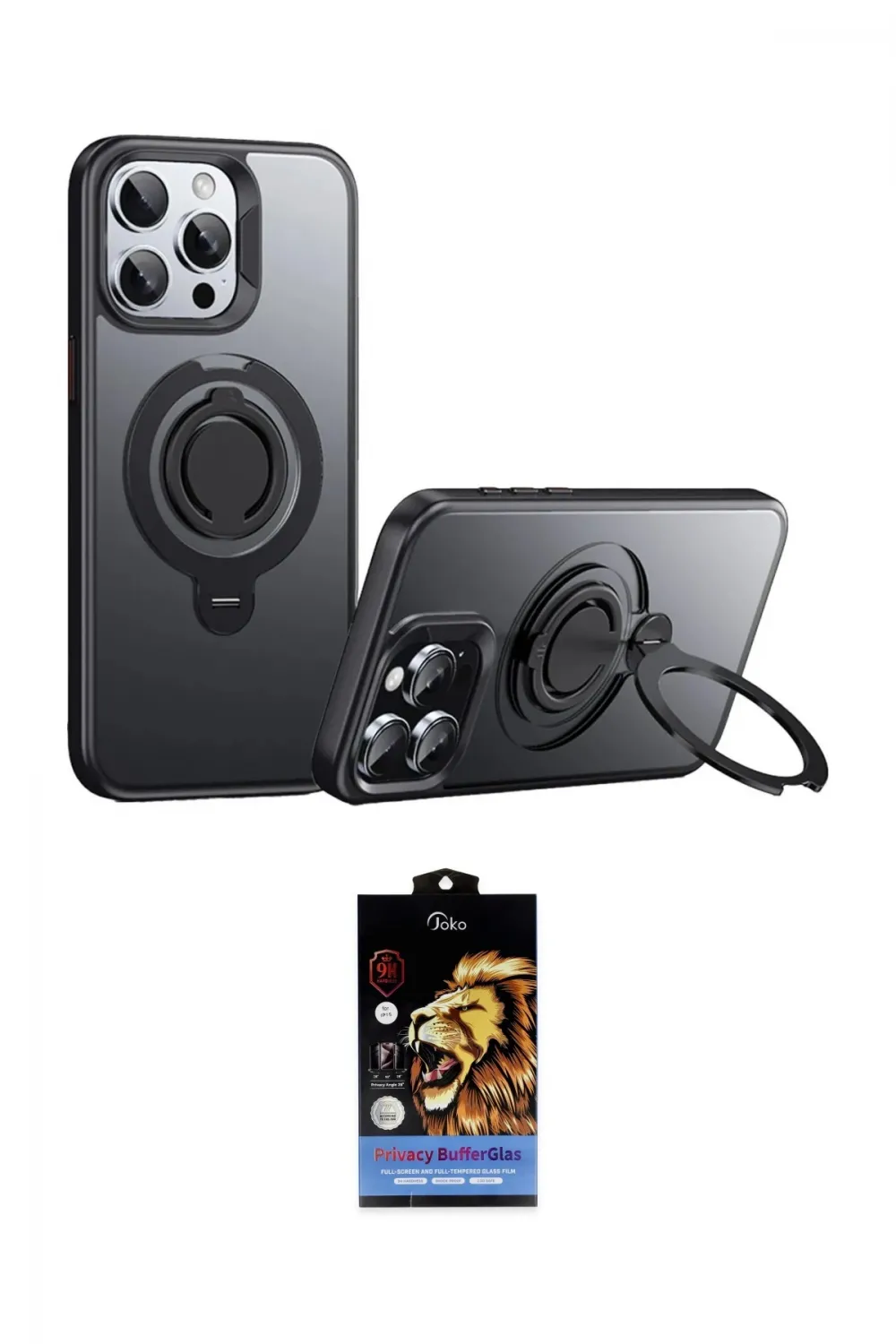 ieg™ iPhone 15 Pro Max Kılıf Zirve Çizgi Prime - Siyah Buffer Hayalet Cam Ekran Koruyucu