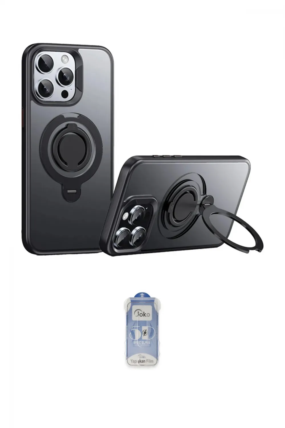 ieg™ iPhone 15 Pro Max Kılıf Zirve Çizgi Prime - Siyah Joko Magic 5D Cam