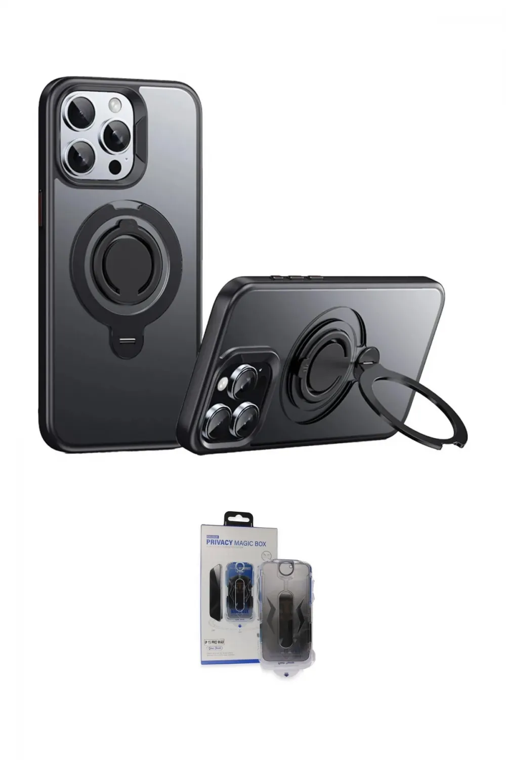 ieg™ iPhone 15 Pro Max Kılıf Zirve Çizgi Prime - Siyah Vanessa Magic Hayalet Cam