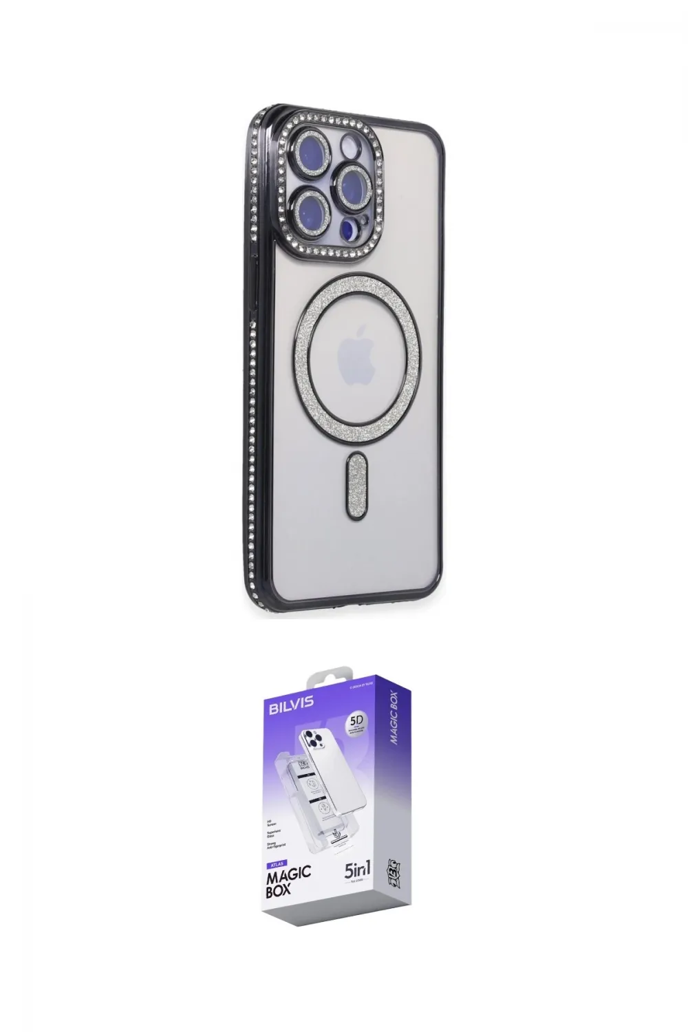 ieg™ iPhone 15 Pro Max Kılıf Zirve Doku Prime - Siyah Bilvis 5in1 3D Magic Cam Ekran Koruyucu