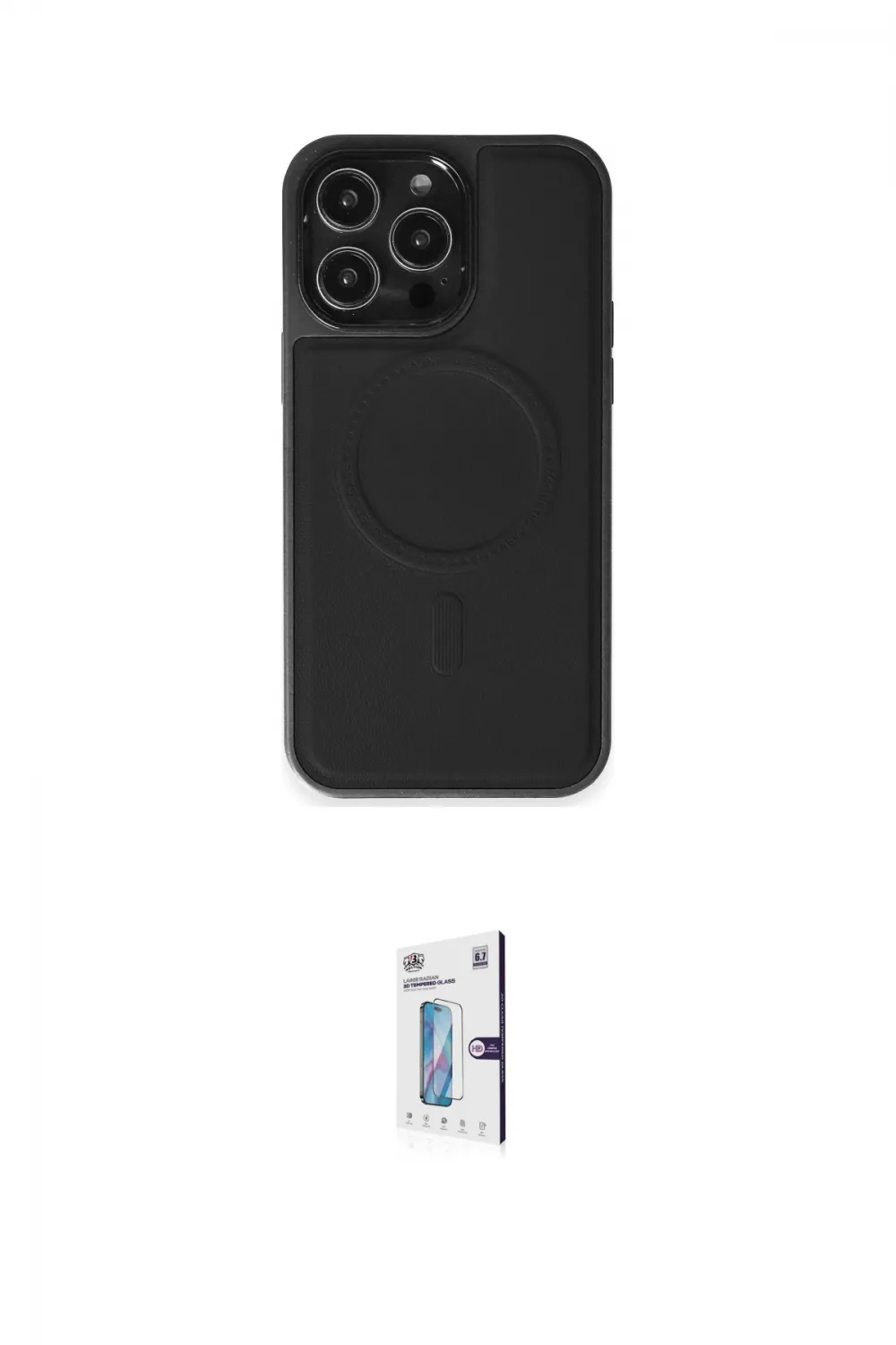 ieg™ iPhone 15 Pro Max Kılıf Zirve Işık Serisi - Siyah Bilvis 0.18mm Plus Cam Ekran Koruyucu