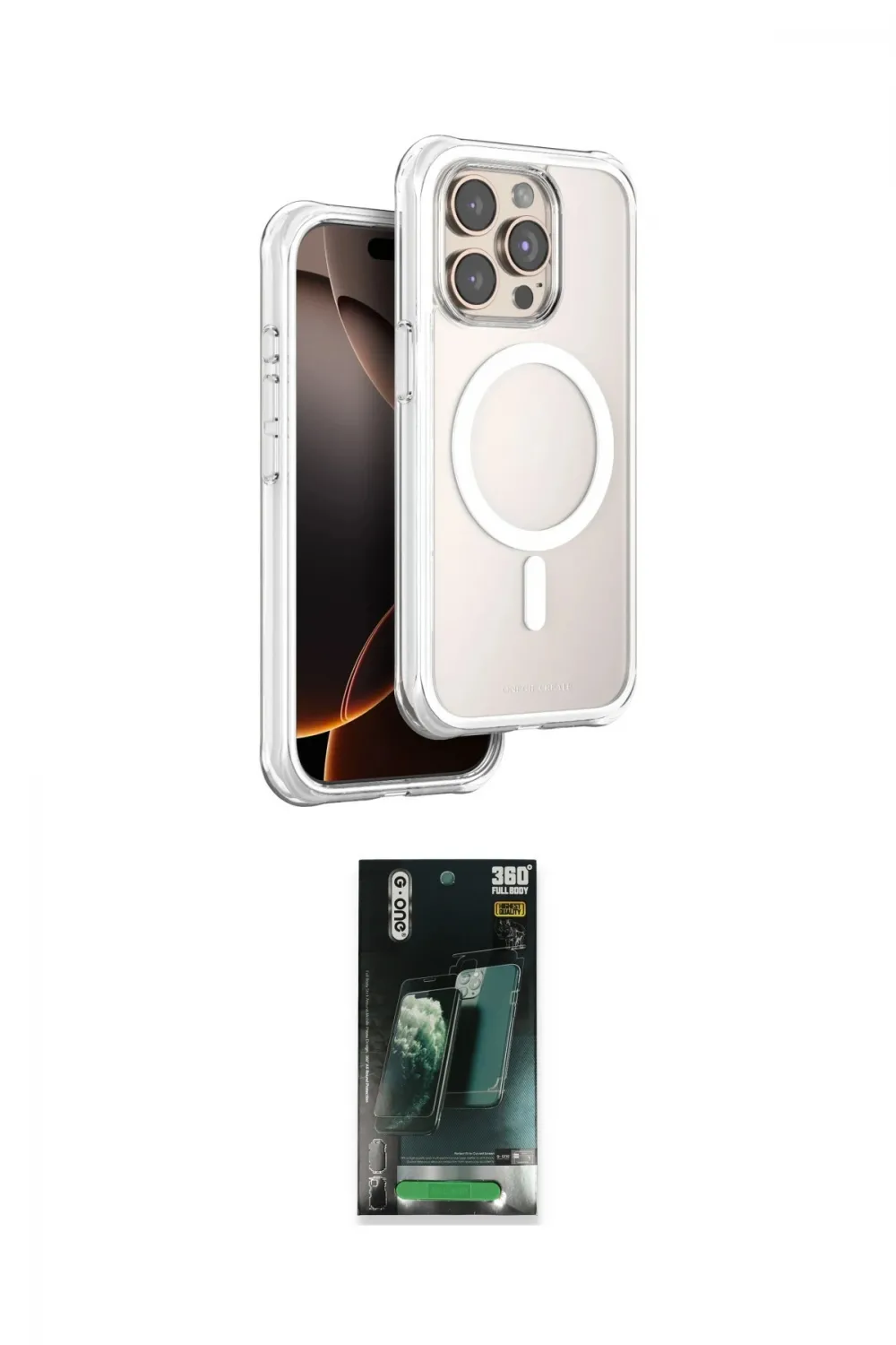 ieg™ iPhone 15 Pro Max Kılıf Zirve Klasik Prime - Şeffaf 360 Full Body Arka Koruyucu