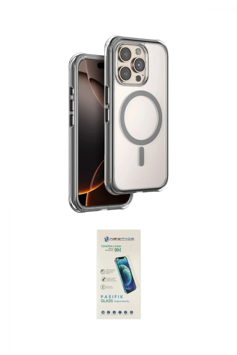 ieg™ iPhone 15 Pro Max Kılıf Zirve Klasik Prime - Şeffaf Pasifik Cam Ekran Koruyucu