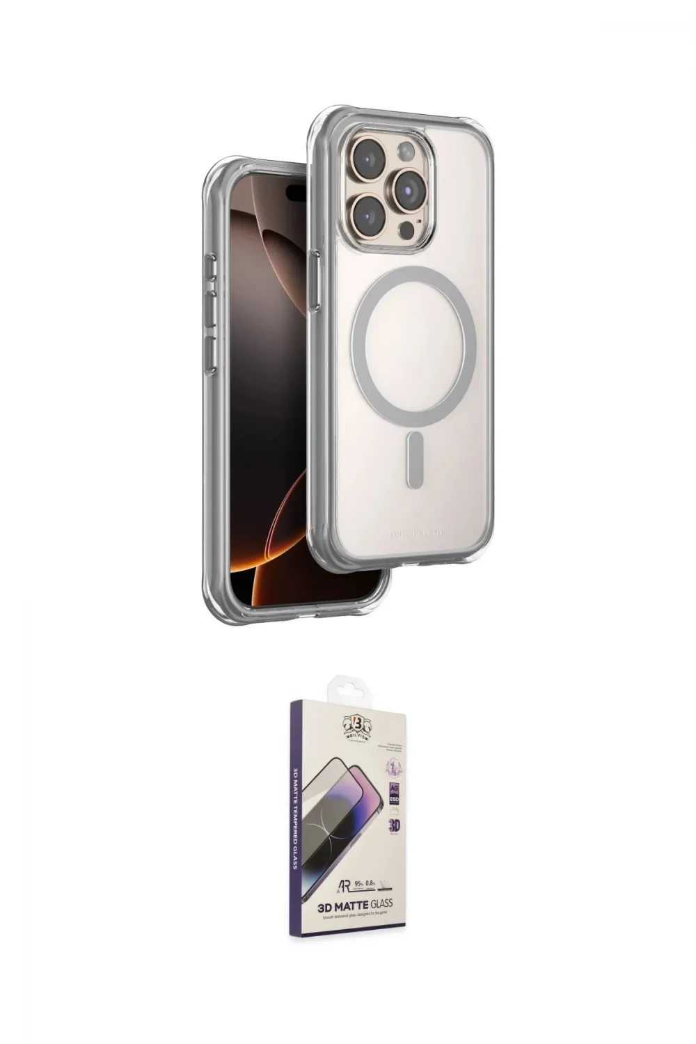 ieg™ iPhone 15 Pro Max Kılıf Zirve Klasik Prime - Siyah Bilvis 3D Mat Cam Ekran Koruyucu