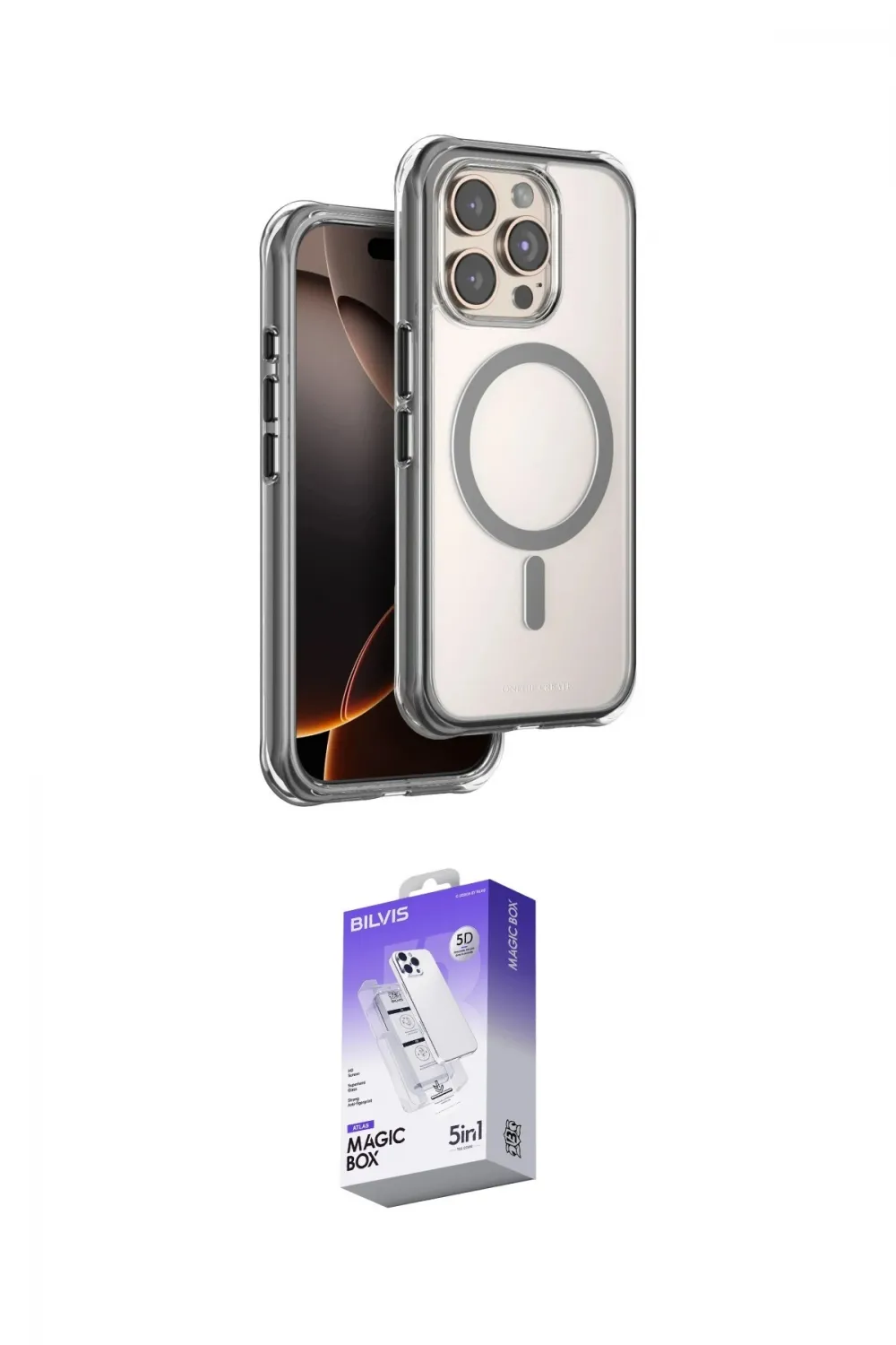 ieg™ iPhone 15 Pro Max Kılıf Zirve Klasik Prime - Siyah Bilvis 5in1 3D Magic Cam Ekran Koruyucu