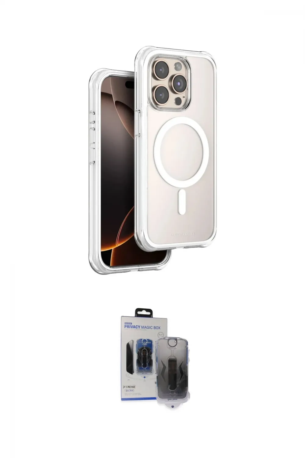 ieg™ iPhone 15 Pro Max Kılıf Zirve Klasik Prime - Siyah Vanessa Magic Hayalet Cam