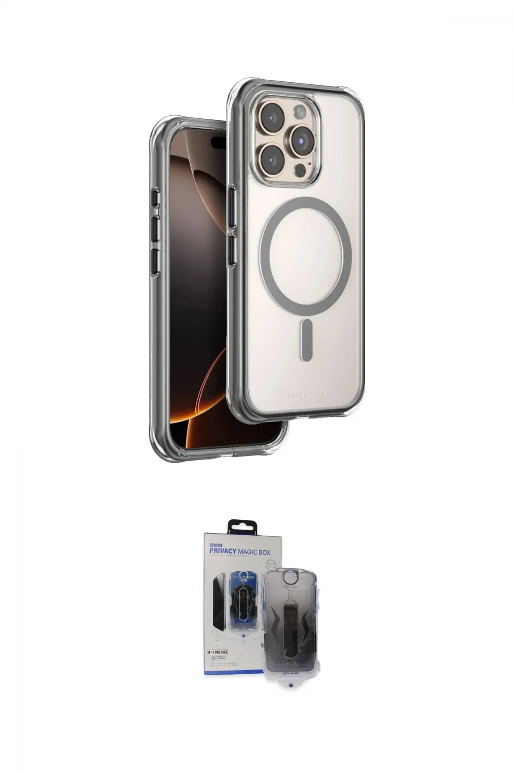 ieg™ iPhone 15 Pro Max Kılıf Zirve Klasik Prime - Siyah Vanessa Magic Hayalet Cam