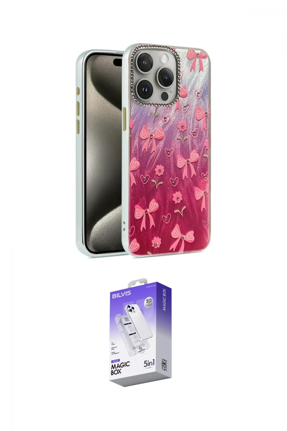 ieg™ iPhone 15 Pro Max Kılıf Zirve Modern Prime - Siyah Bilvis 5in1 3D Magic Cam Ekran Koruyucu