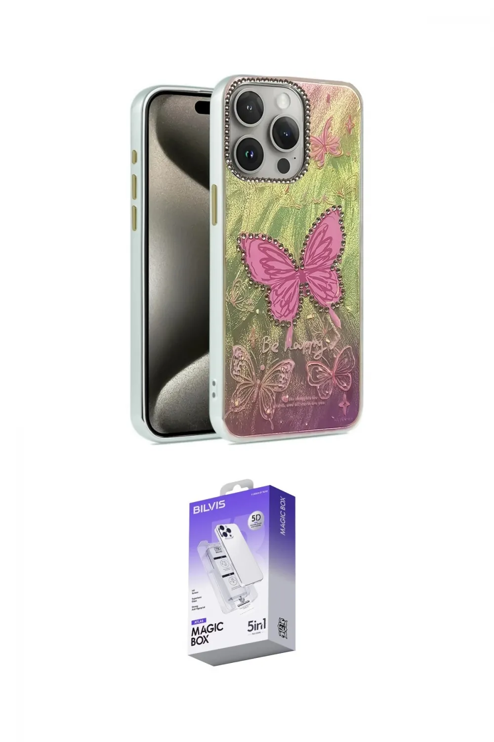 ieg™ iPhone 15 Pro Max Kılıf Zirve Modern Prime - Siyah Bilvis 5in1 3D Magic Cam Ekran Koruyucu