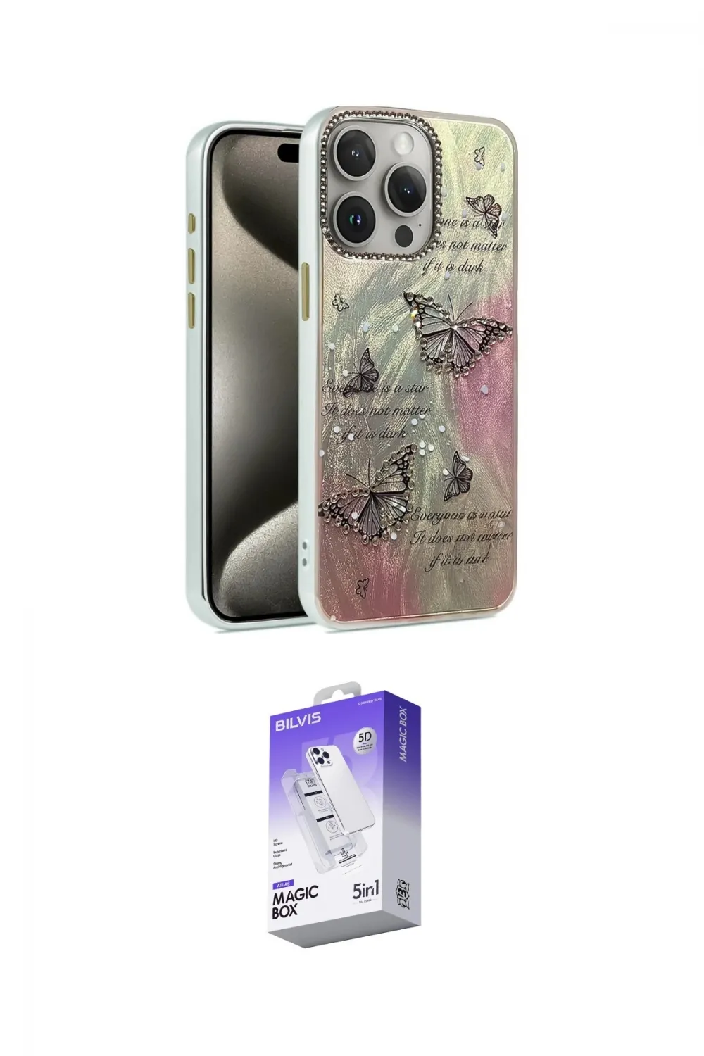 ieg™ iPhone 15 Pro Max Kılıf Zirve Modern Prime - Siyah Bilvis 5in1 3D Magic Cam Ekran Koruyucu