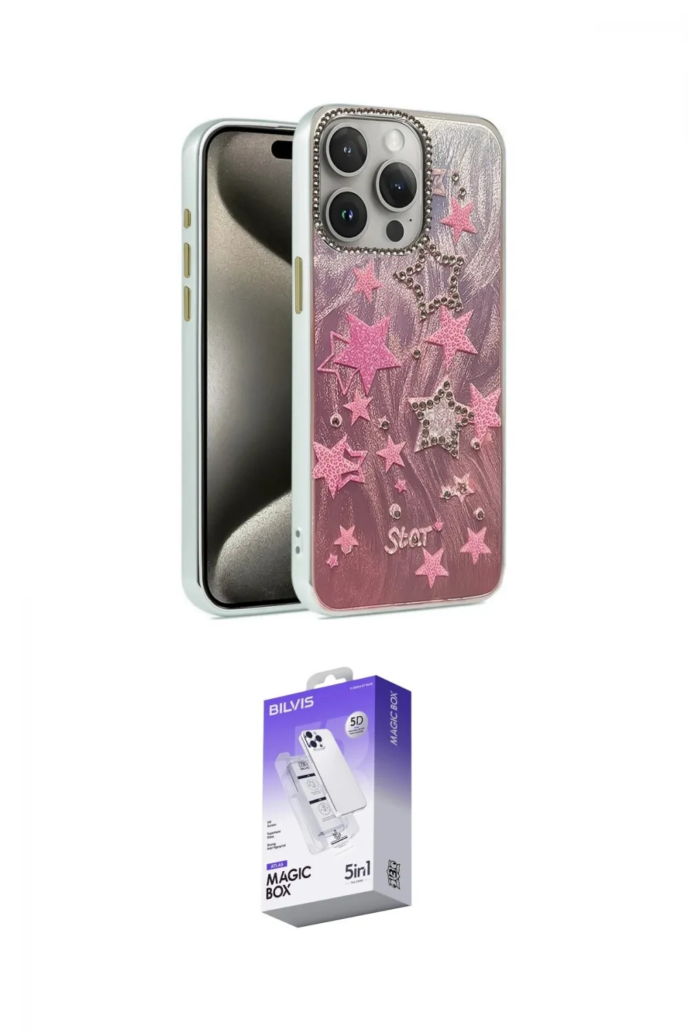 ieg™ iPhone 15 Pro Max Kılıf Zirve Modern Prime - Siyah Bilvis 5in1 3D Magic Cam Ekran Koruyucu