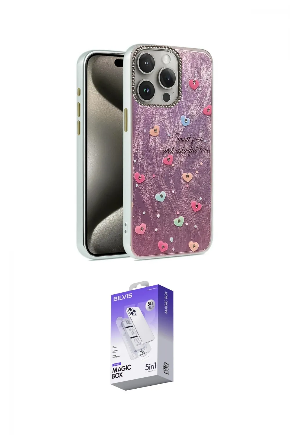 ieg™ iPhone 15 Pro Max Kılıf Zirve Modern Prime - Siyah Bilvis 5in1 3D Magic Cam Ekran Koruyucu