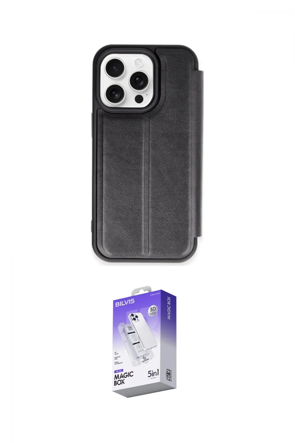 ieg™ iPhone 15 Pro Max Kılıf Zirve Yansıma Serisi - Siyah Bilvis 5in1 3D Magic Cam Ekran Koruyucu