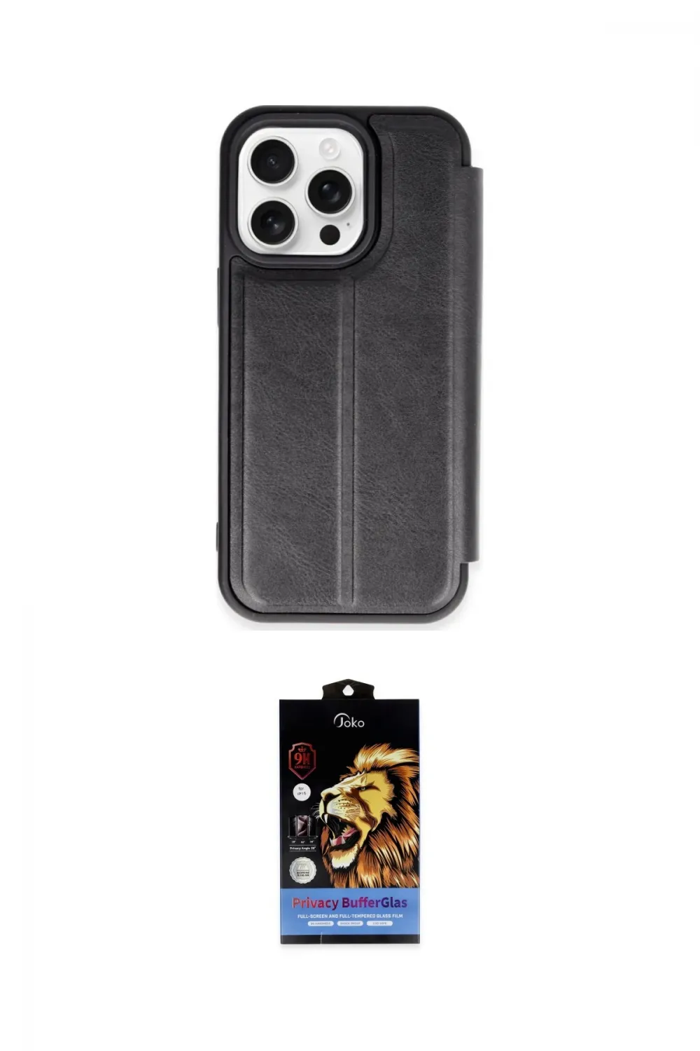 ieg™ iPhone 15 Pro Max Kılıf Zirve Yansıma Serisi - Siyah Buffer Hayalet Cam Ekran Koruyucu