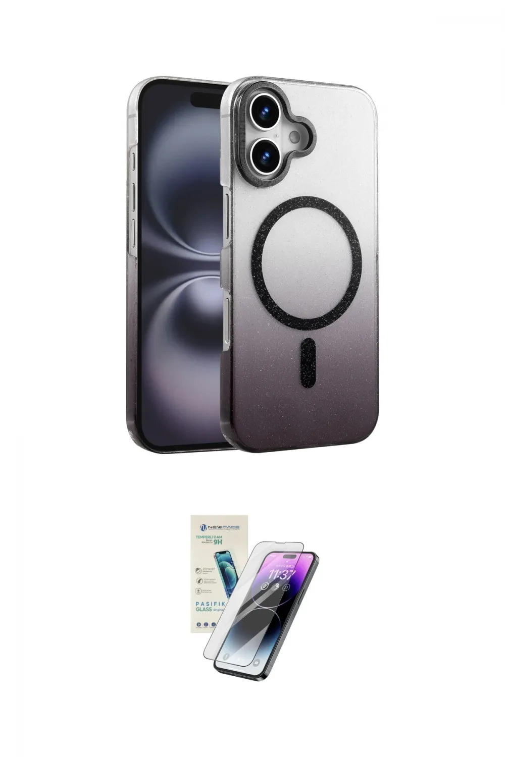 ieg™ iPhone 16 Kılıf Ahenk Doku Özel Seri - Şeffaf Pasifik Cam Ekran Koruyucu