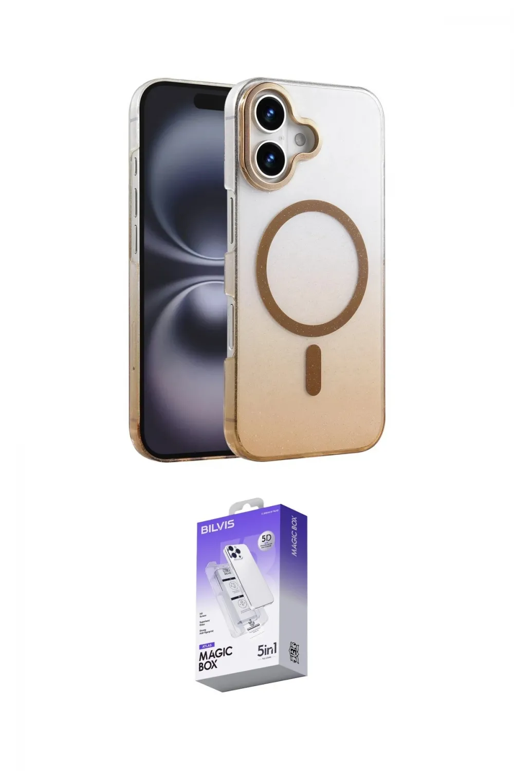 ieg™ iPhone 16 Kılıf Ahenk Doku Özel Seri - Siyah Bilvis 5in1 3D Magic Cam Ekran Koruyucu