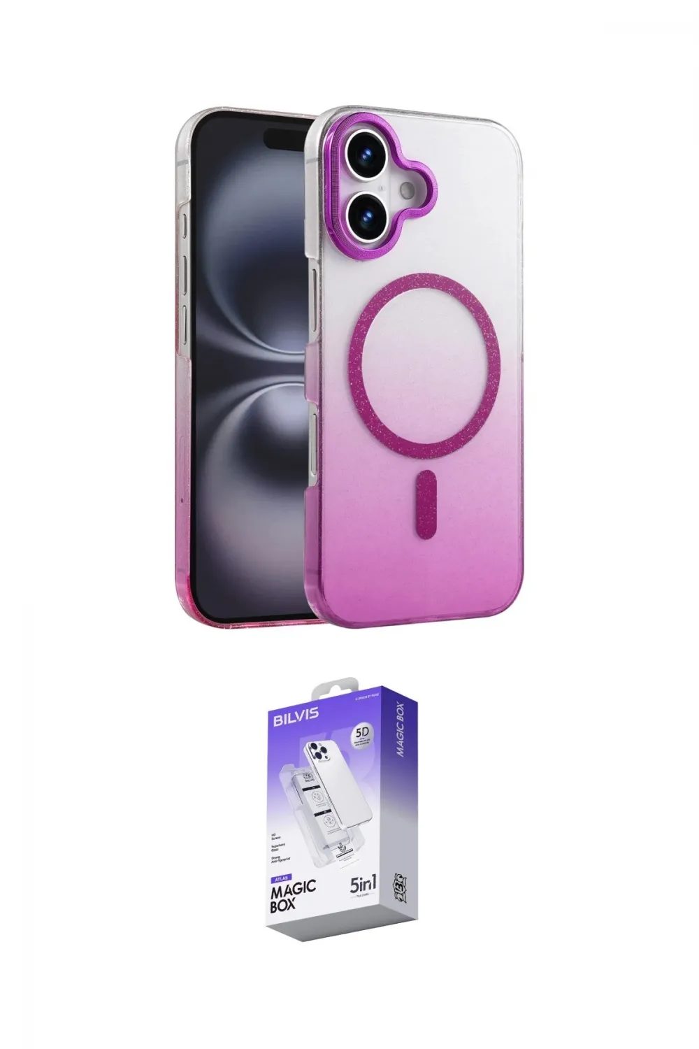 ieg™ iPhone 16 Kılıf Ahenk Doku Özel Seri - Siyah Bilvis 5in1 3D Magic Cam Ekran Koruyucu