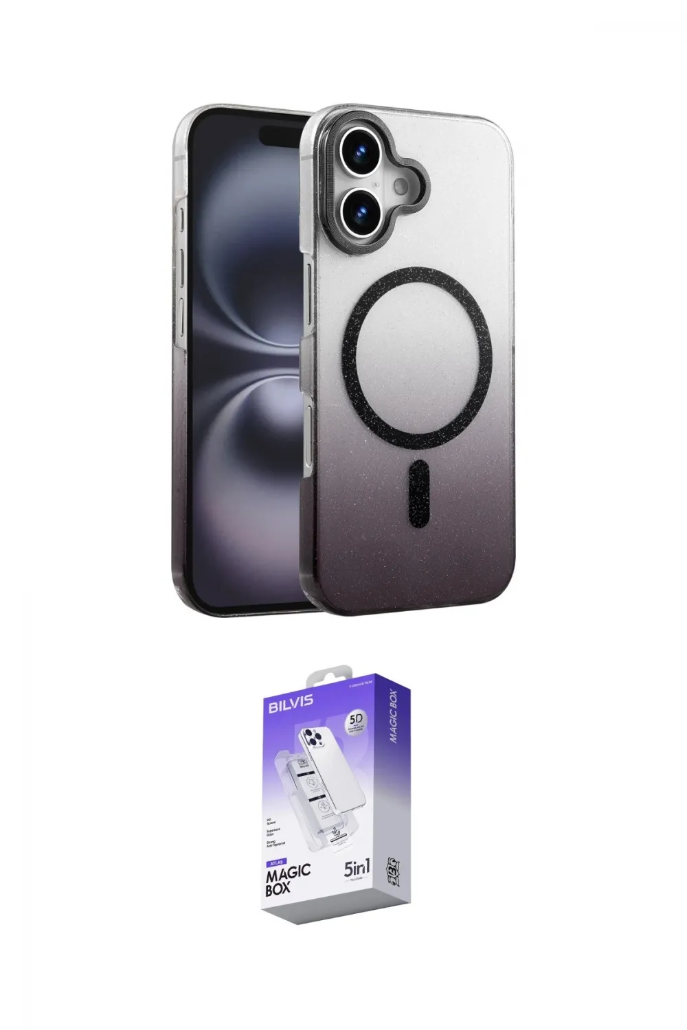 ieg™ iPhone 16 Kılıf Ahenk Doku Özel Seri - Siyah Bilvis 5in1 3D Magic Cam Ekran Koruyucu
