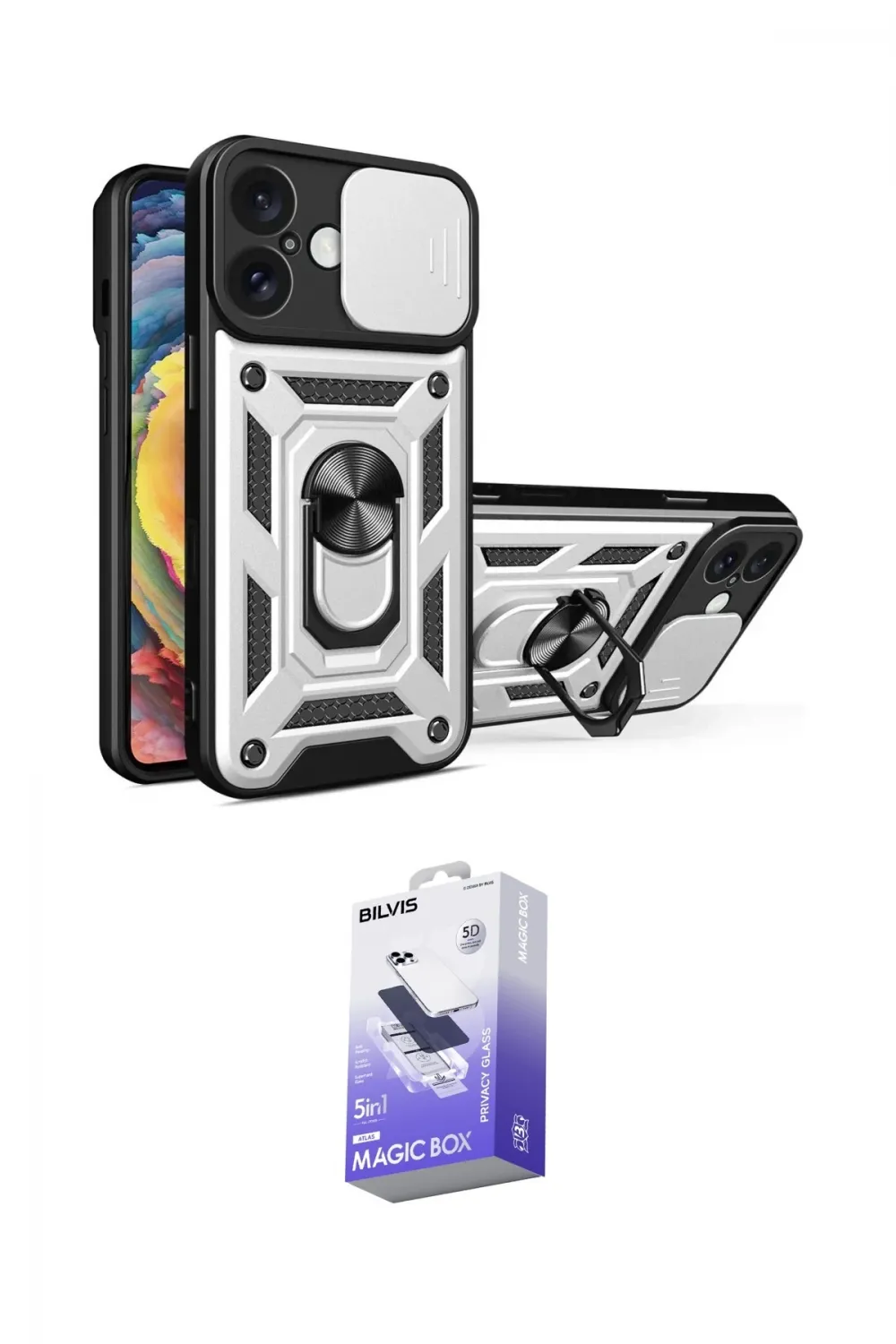 ieg™ iPhone 16 Kılıf Ahenk Klasik - Siyah Bilvis 5in1 5D Magic Hayalet Cam Ekran Koruyucu