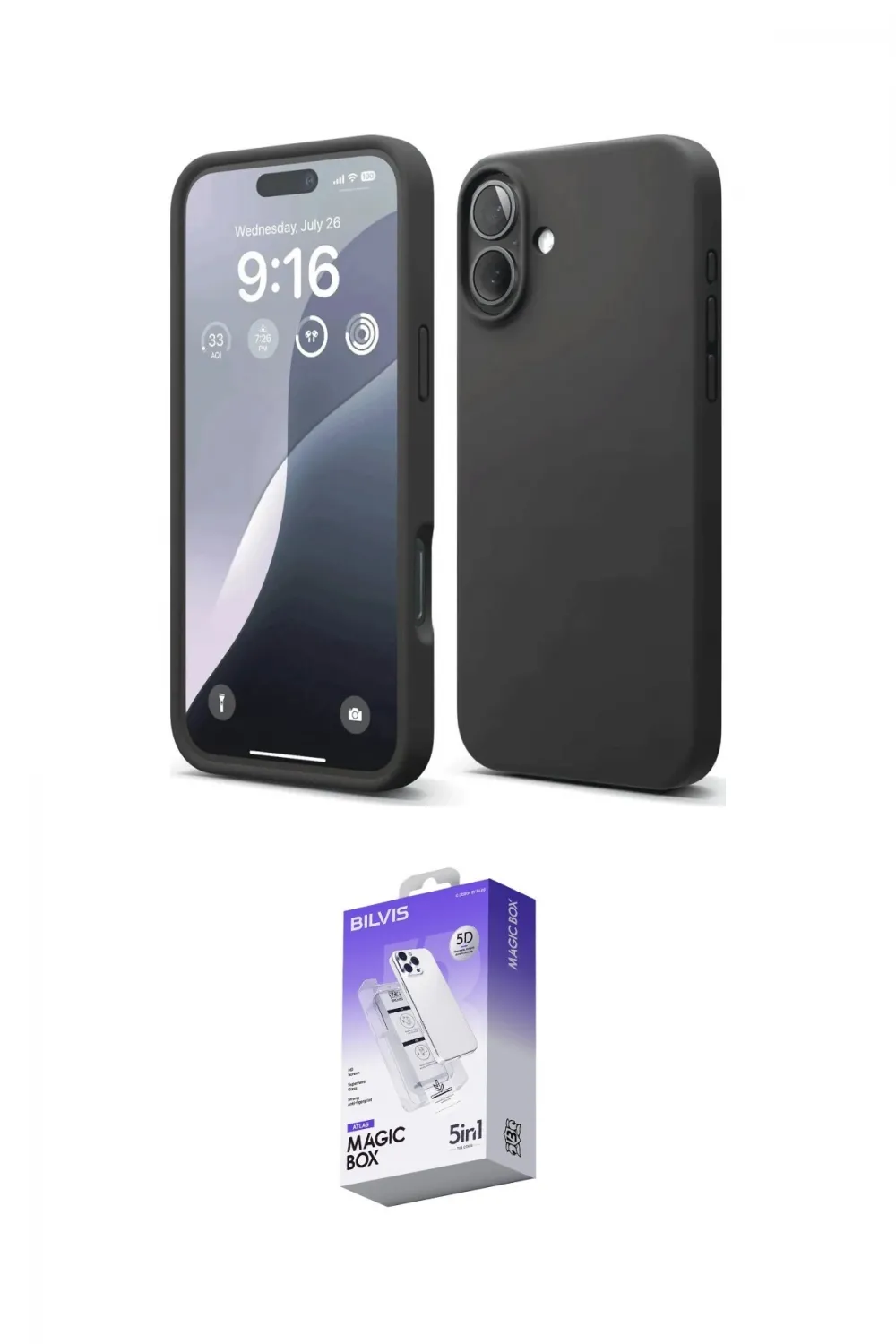 ieg™ iPhone 16 Kılıf Ahenk Serisi - Siyah Bilvis 5in1 3D Magic Cam Ekran Koruyucu