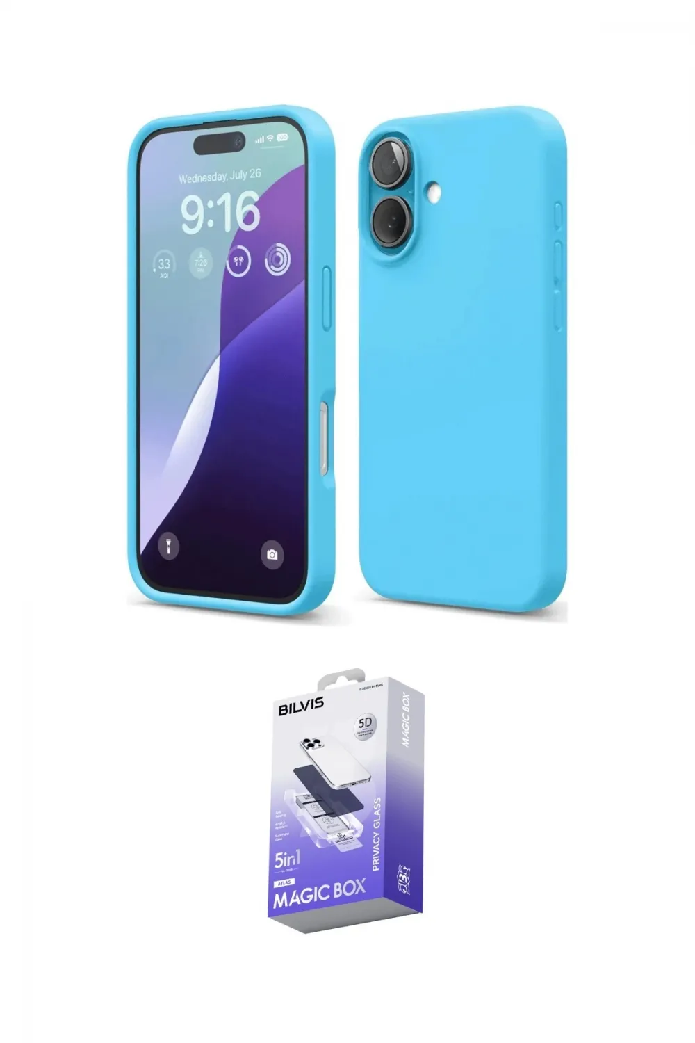ieg™ iPhone 16 Kılıf Ahenk Serisi - Siyah Bilvis 5in1 5D Magic Hayalet Cam Ekran Koruyucu