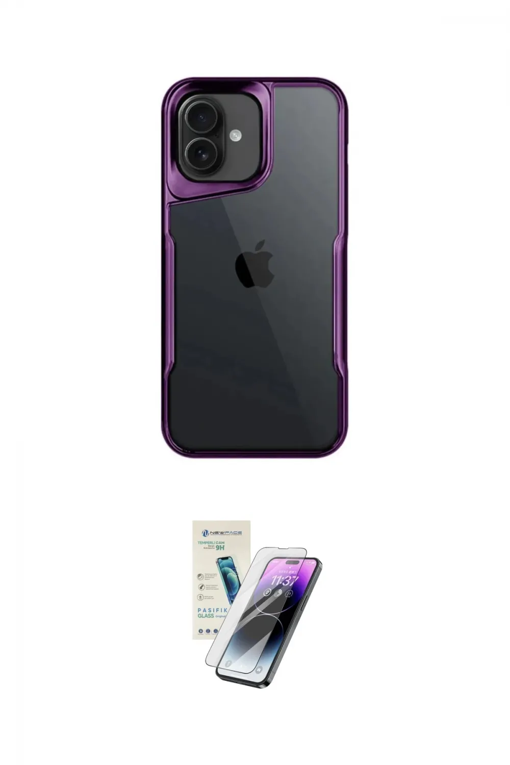 ieg™ iPhone 16 Kılıf Akış Çizgi Koleksiyonu - Şeffaf Pasifik Cam Ekran Koruyucu