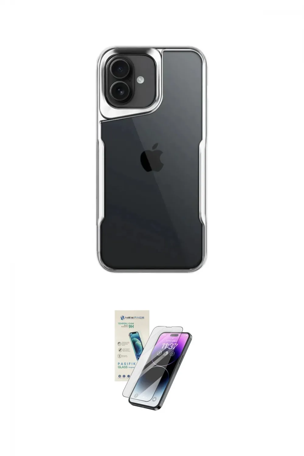 ieg™ iPhone 16 Kılıf Akış Çizgi Koleksiyonu - Şeffaf Pasifik Cam Ekran Koruyucu