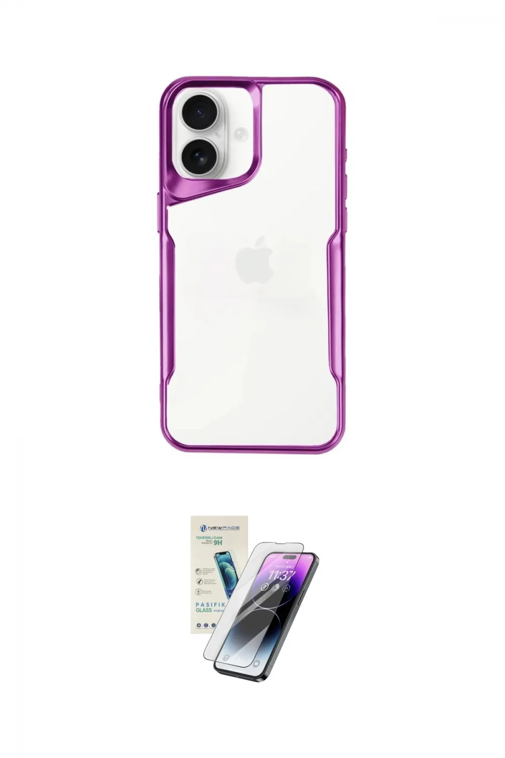 ieg™ iPhone 16 Kılıf Akış Çizgi Koleksiyonu - Şeffaf Pasifik Cam Ekran Koruyucu