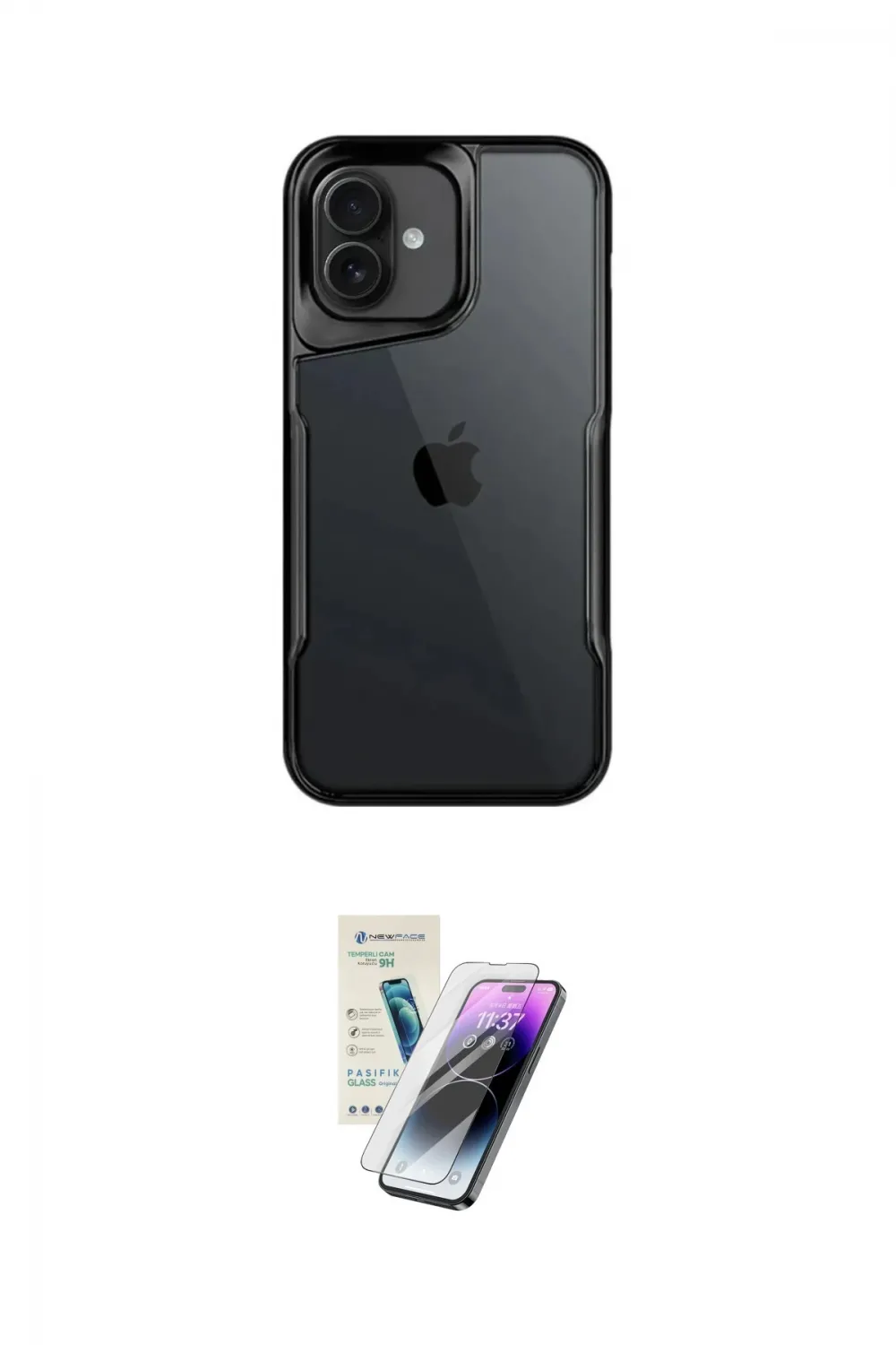 ieg™ iPhone 16 Kılıf Akış Çizgi Koleksiyonu - Şeffaf Pasifik Cam Ekran Koruyucu