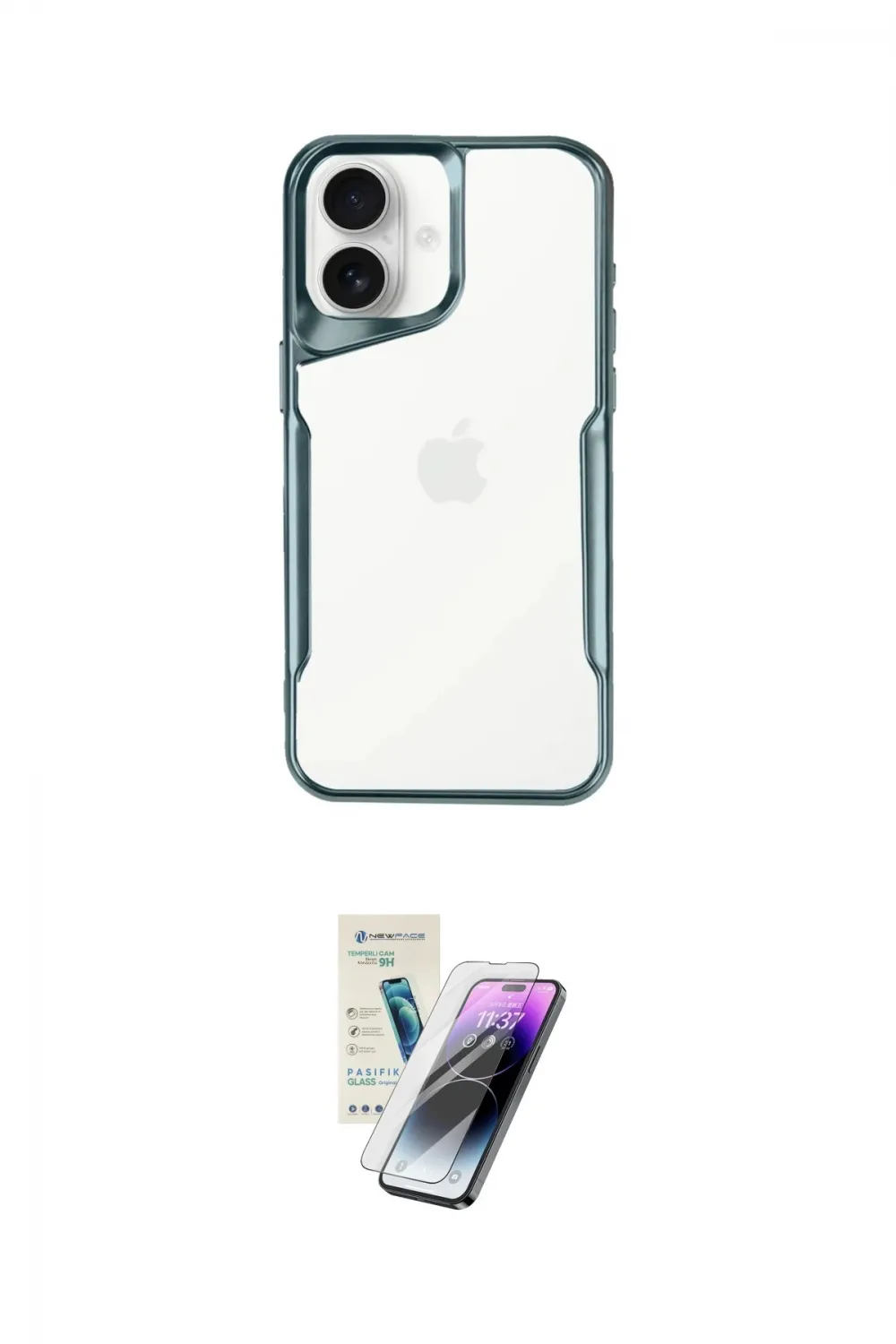 ieg™ iPhone 16 Kılıf Akış Çizgi Koleksiyonu - Şeffaf Pasifik Cam Ekran Koruyucu