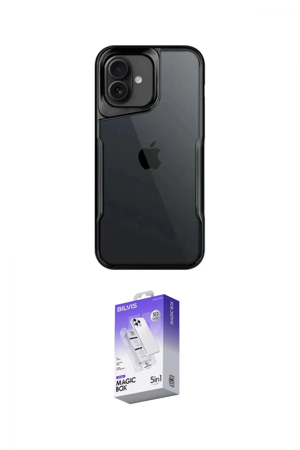 ieg™ iPhone 16 Kılıf Akış Çizgi Koleksiyonu - Siyah Bilvis 5in1 3D Magic Cam Ekran Koruyucu