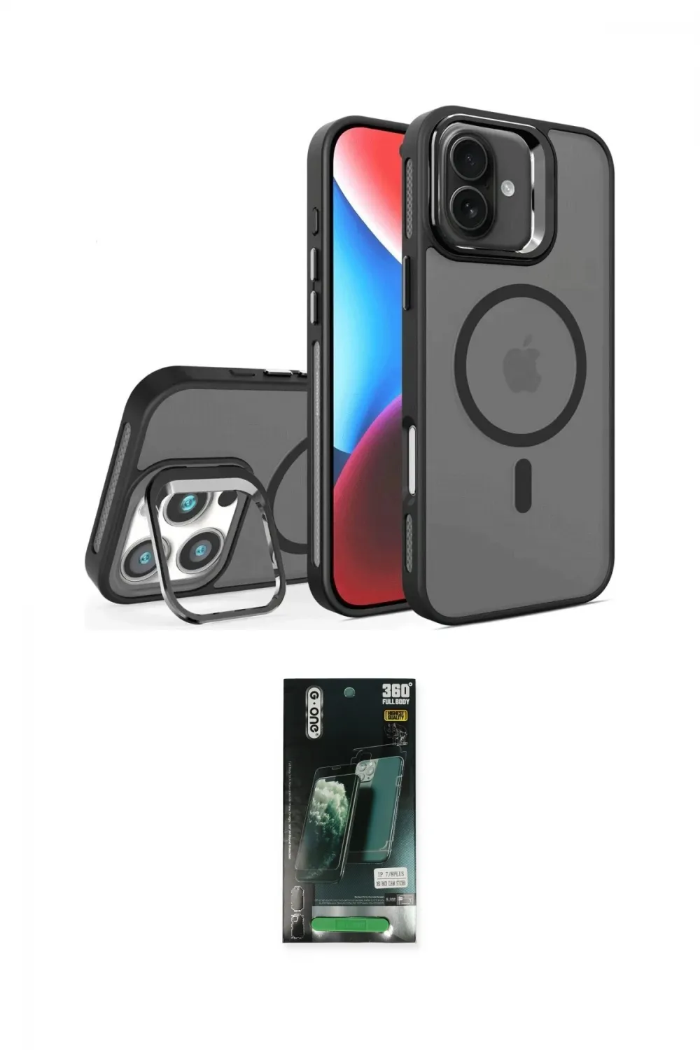 ieg™ iPhone 16 Kılıf Akış Form - Siyah 360 Mat Full Body Arka Koruyucu
